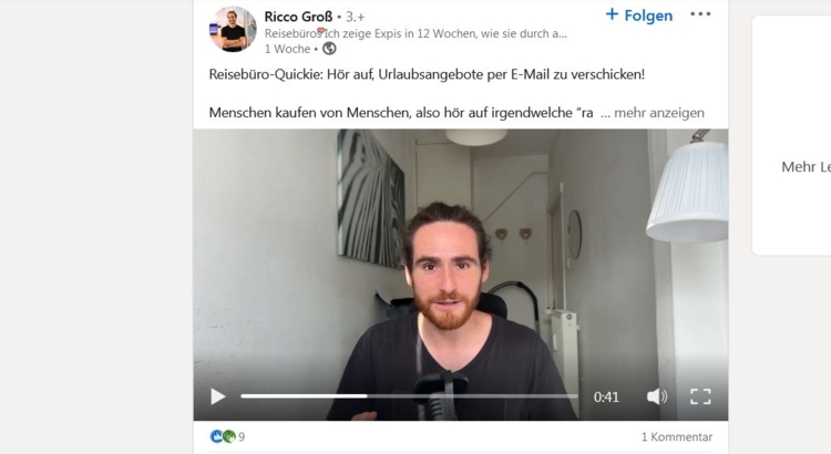 Reisebüro Quickie Groß Ricco Screenshot Linkedin